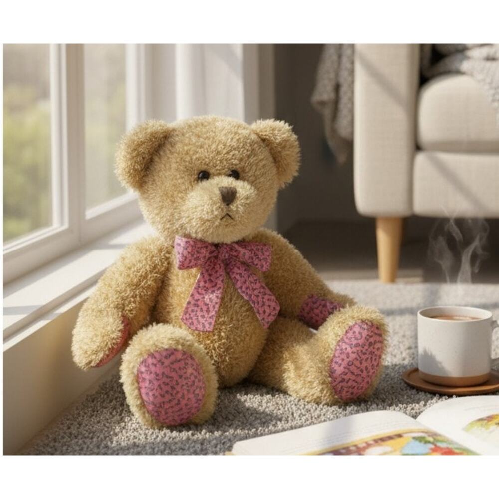 Circo Loveable Teddy Bear Plush Brown Pink Corduroy Bow 12.5" Stuffed Animal